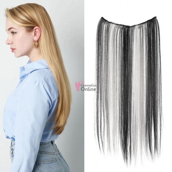 Extensie de par cu 4 Clips On delux simpla dreapta de 51 cm, Brunet Silver White Mixt 39689